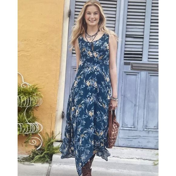 Sundance Blue On The Breeze Floral Print Viscose Sleeveless Maxi Dress Size 14 - Picture 1 of 12